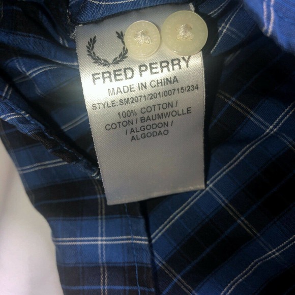 Fred Perry Plaid Blue Black Multicolor Tartan Button-down size‎ Small - Picture 5 of 8